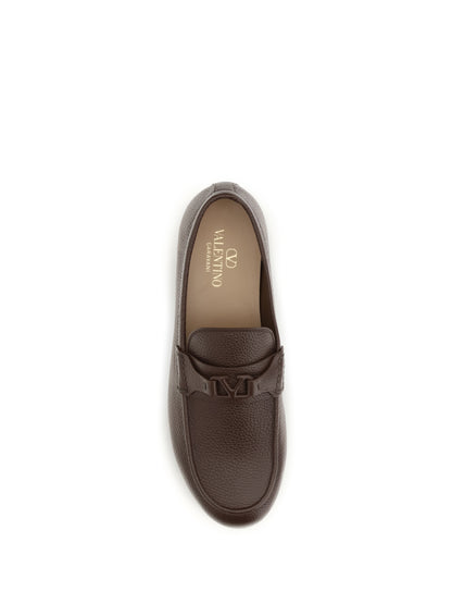 Valentino Garavani VLogo Signature Loafers in deer leather - Light Coffee
