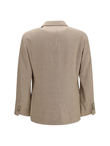 Brunello Cucinelli Single breasted checked Blazer - Camel