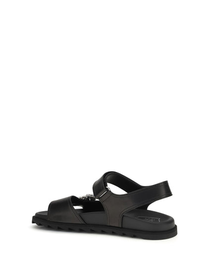 ROGER VIVIER Leather Sandals with crystal buckle