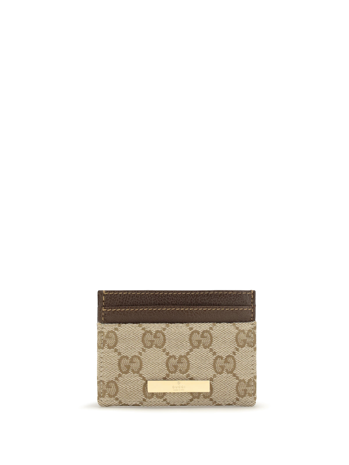 Gucci GG Monogram Card Holder with logo plaque - Vintag.Sand/Dk Brown