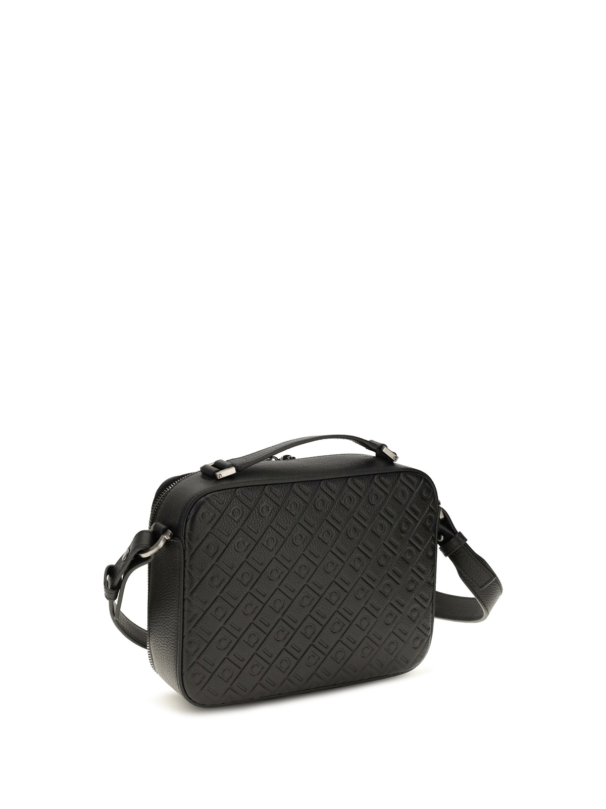 Ferragamo Leather crossbody Bag with embossed Gancini pattern - Black