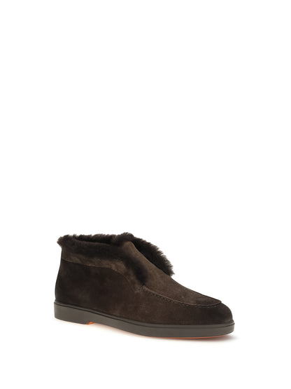 Santoni Suede shearling Ankle Boots - Dark Brown