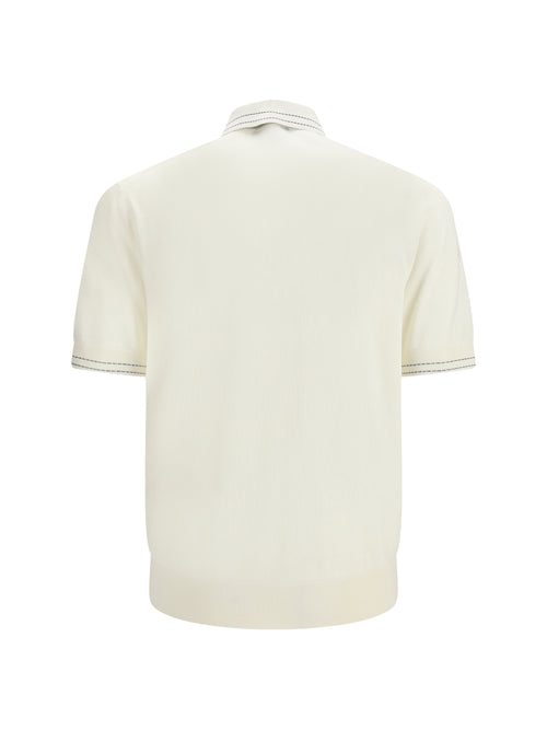 Dolce & Gabbana Silk Polo with collar and short sleeves - White Natural