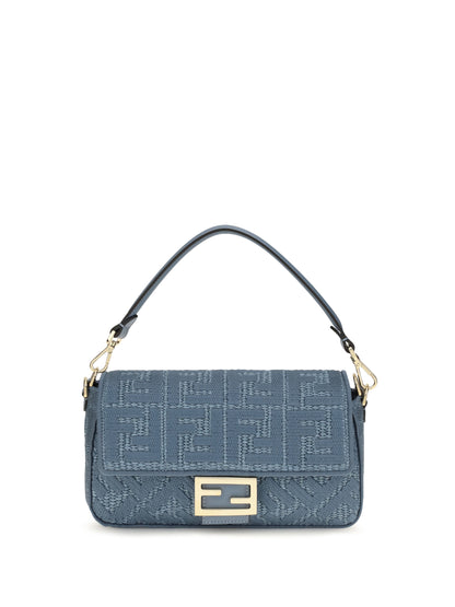FENDI Medium woven raffia Shoulder Bag with FF embroidery