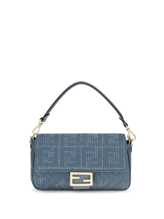 FENDI Medium woven raffia Shoulder Bag with FF embroidery