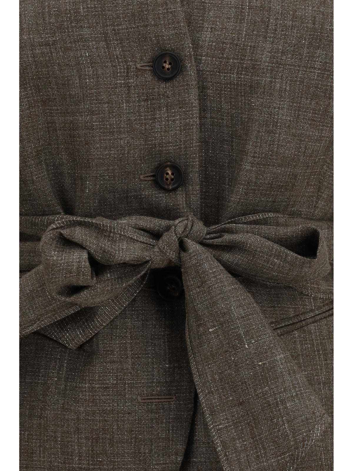Brunello Cucinelli Belted Linen Vest - Dark Brown/Silver