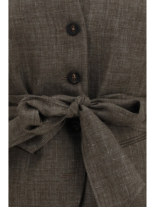 Brunello Cucinelli Belted Linen Vest - Dark Brown/Silver