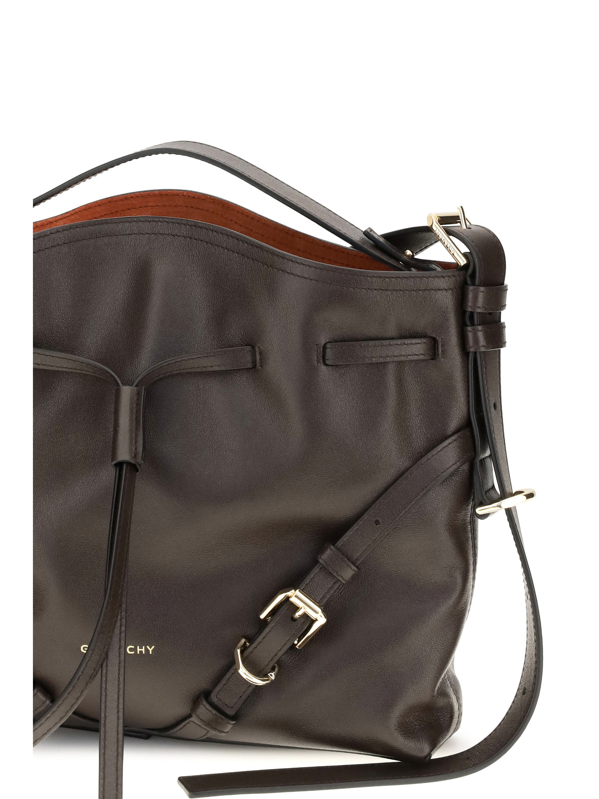 Givenchy Small Voyou Bucket Handbag in glossy leather - Chocolate