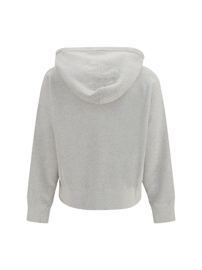 Prada Cotton fleece Hoodie with jewel brooch - Marmo