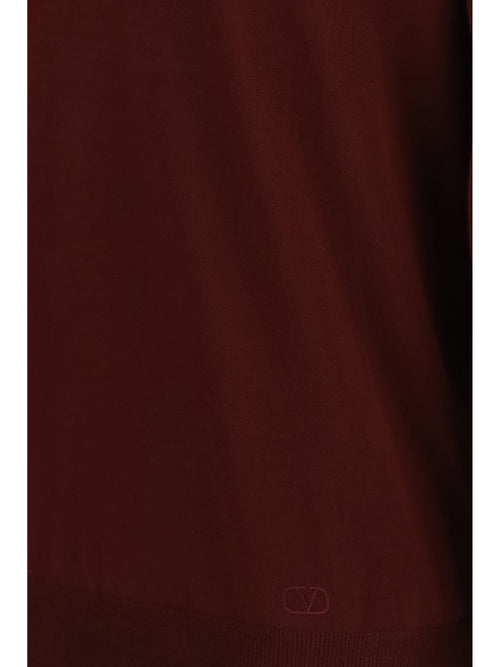 Valentino Long-sleeve wool Polo with VLogo - Burgundy