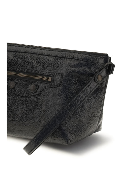 Balenciaga Vintage-effect leather Pouch - Black