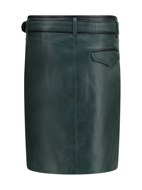 Marni Leather Skirt with belt and pockets - Dark Sea Green
