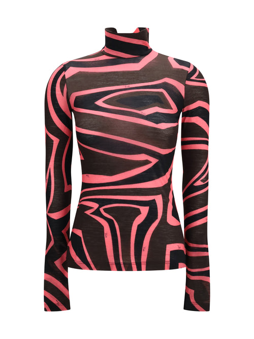 Pucci Fiammato Wool Jersey Top - Brown Coral