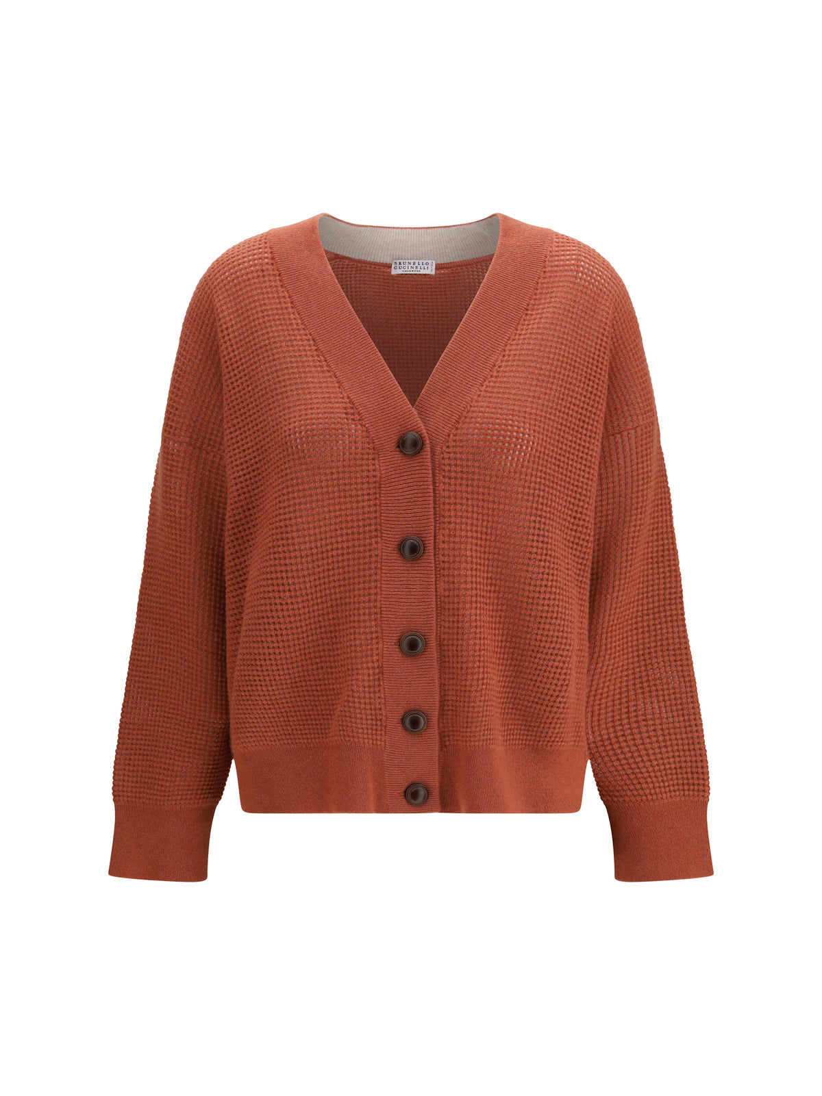 Brunello Cucinelli Cardigan in cashmere with V-neck - Orange Flame+Oyster