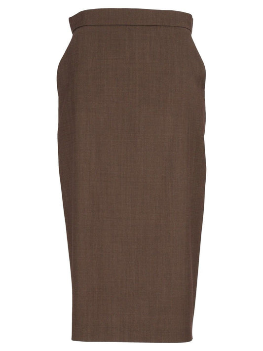 Max Mara Wool Gabardine Pencil Skirt - Brown