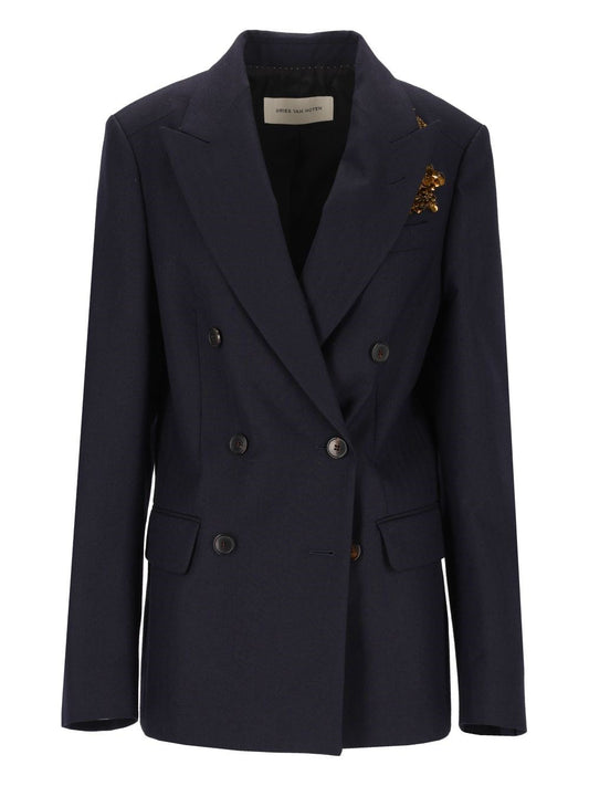 Dries Van Noten Embroidered Double-Breasted Blazer - Blue