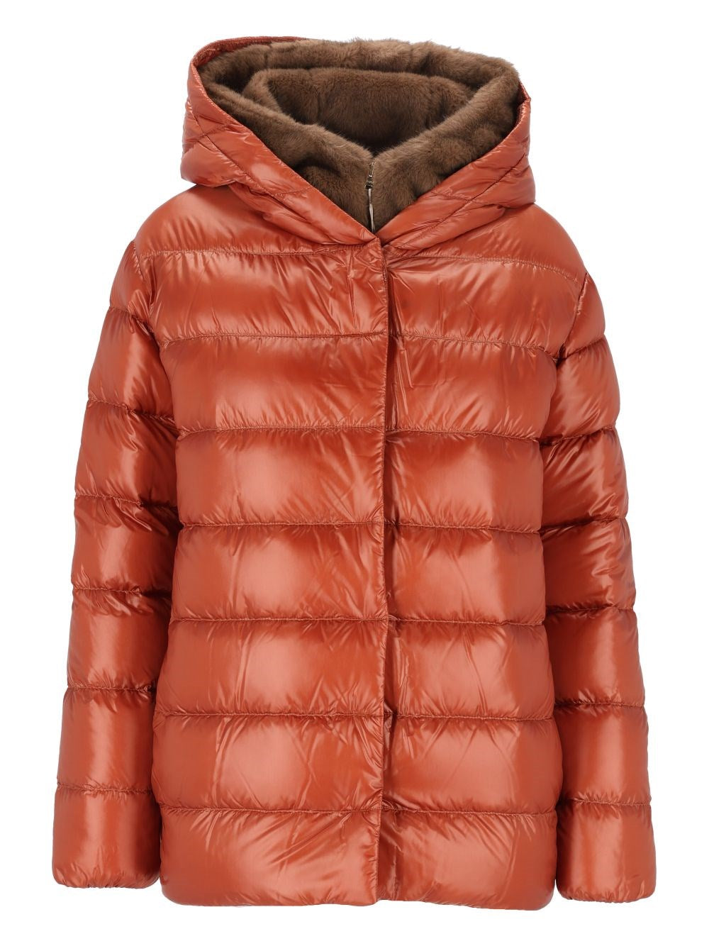 Herno Short Down Jacket With Faux Fur Lining - Orange