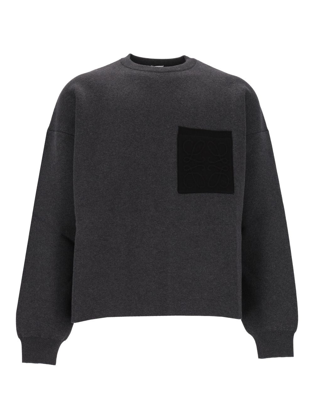 Loewe Anagram Cotton Blend Sweater With Pocket - Grey