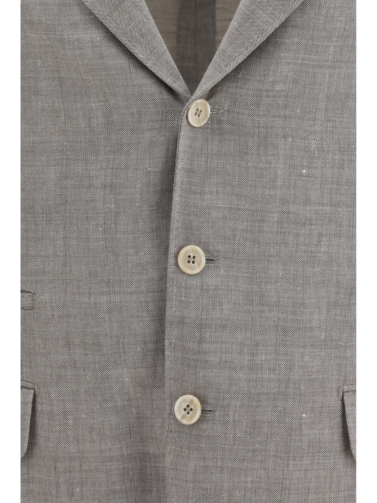 Brunello Cucinelli Deconstructed linen and wool chevron Jacket - Brown Light