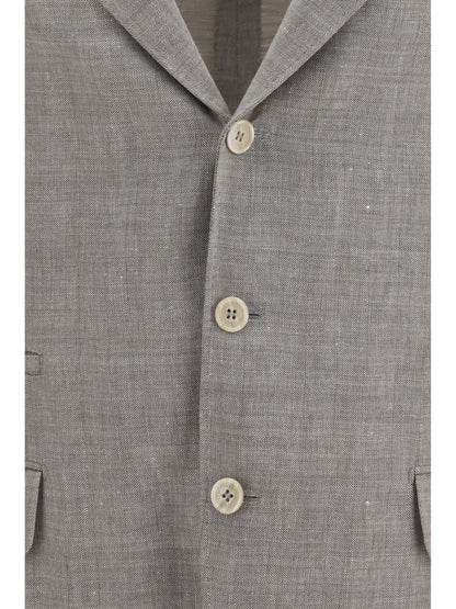 Brunello Cucinelli Deconstructed linen and wool chevron Jacket - Brown Light