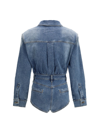 SELF-PORTRAIT Rhinestone denim Playsuit
