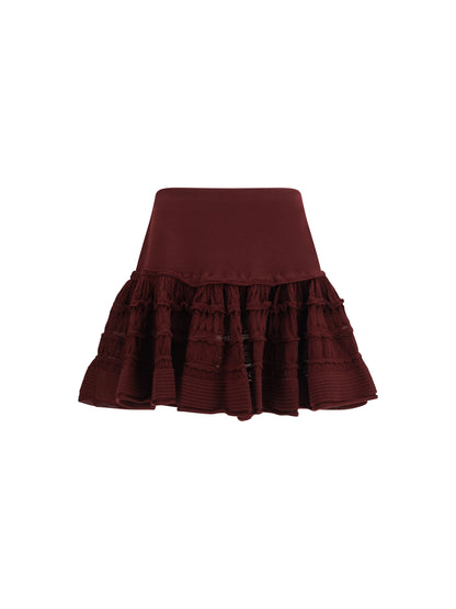 AlaïA Wool crinoline ruffle mini Skirt - Burgungy