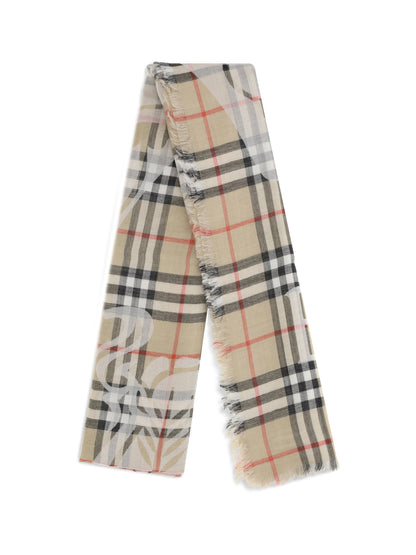 Burberry Wide wool and silk Check Scarf with EKD - Sand