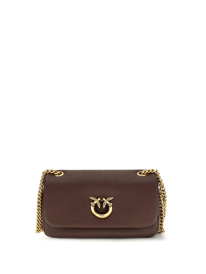 Pinko Medium Love Bag Click Soft Horizontal Shoulder Bag - Castano Intenso-Antique Gold