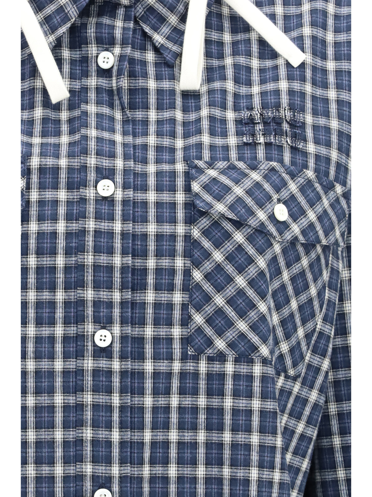 Miu Miu Checked Hooded Shirt - Blu+Bianco