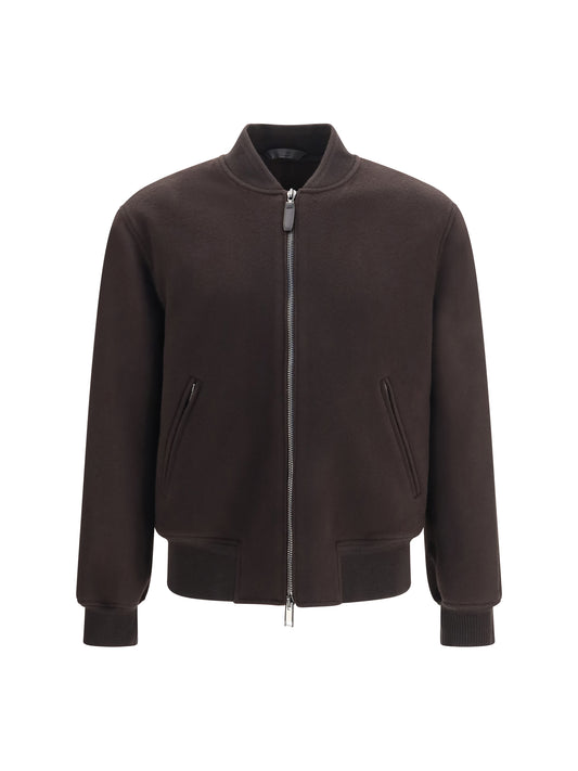 Brioni Wool and cashmere zip-up Bomber Jacket - Coffee