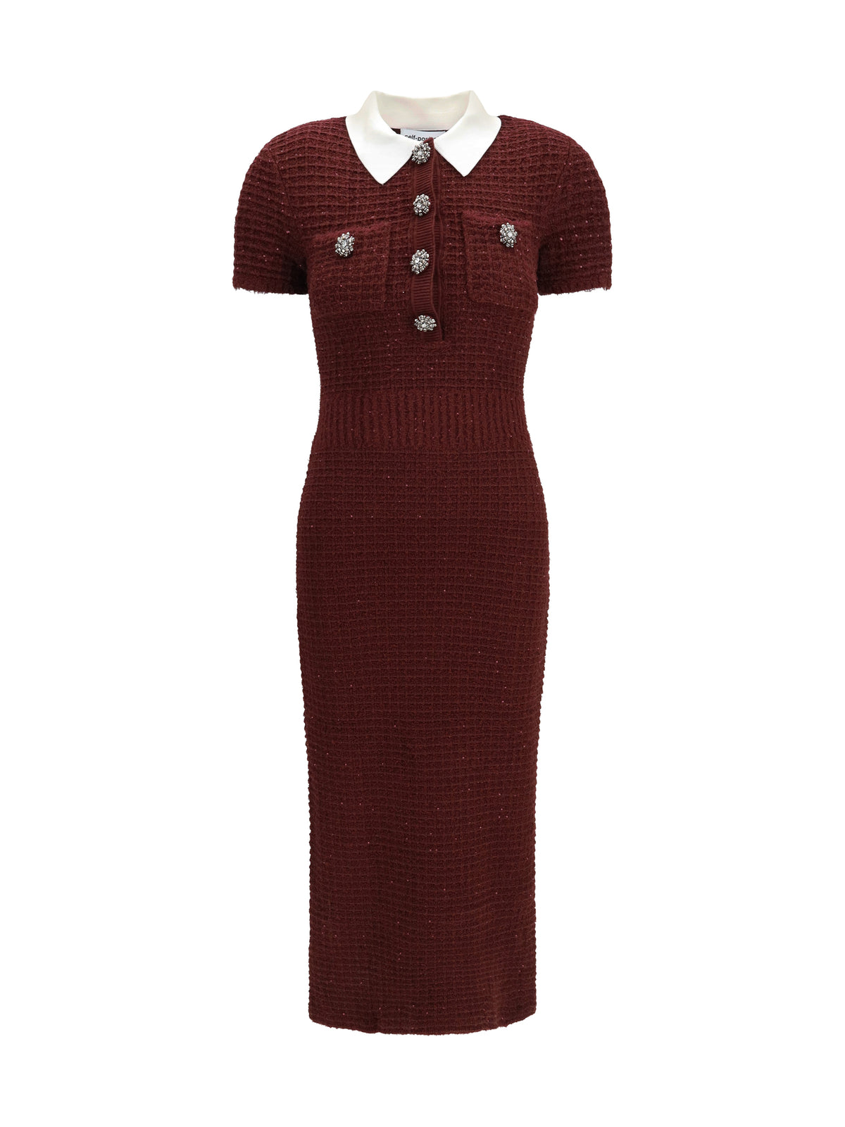 Self-Portrait Knit midi Dress with statement buttons - Burgundy