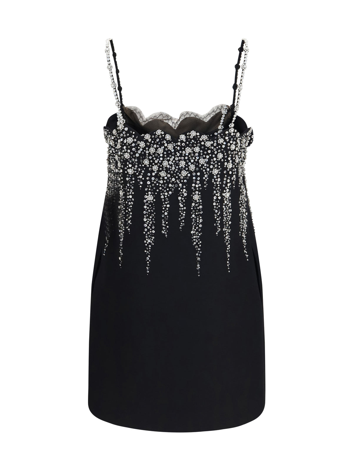 Valentino Embroidered crepe mini Dress with jewel details - Black/Silver