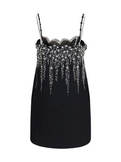 Valentino Embroidered crepe mini Dress with jewel details - Black/Silver