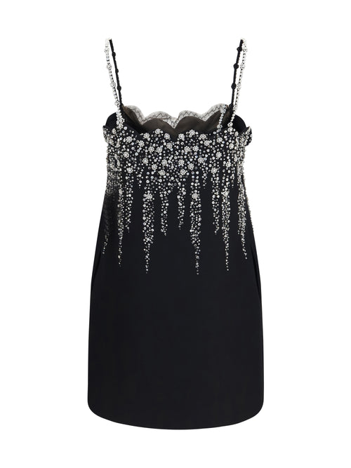 Valentino Embroidered crepe mini Dress with jewel details - Black/Silver