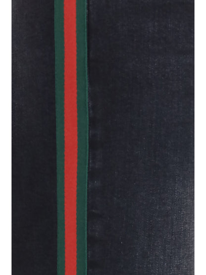 Gucci Stretch cotton Jeans with Web stripe - Black