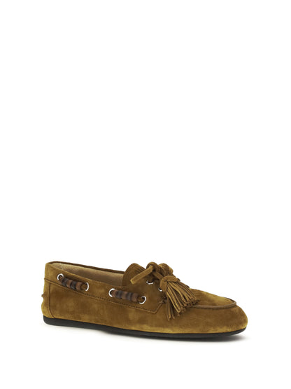 Miu Miu Boat suede Loafers - Olive