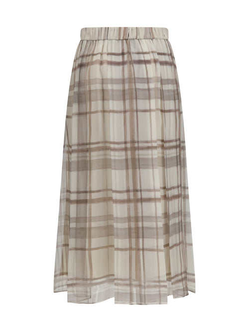 Brunello Cucinelli Silk Midi Skirt - Panama/Brown