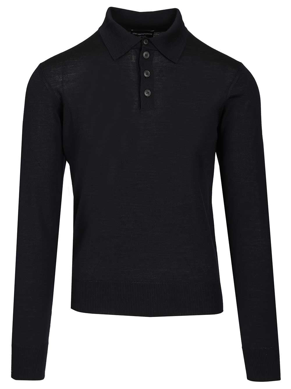 Emporio Armani Long-Sleeved Wool Polo Shirt - Blue