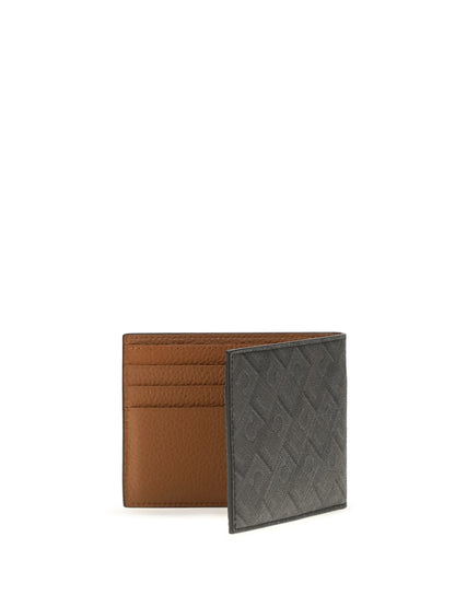 Ferragamo Leather bifold Wallet with Gancini pattern - Grey Patterned Dark