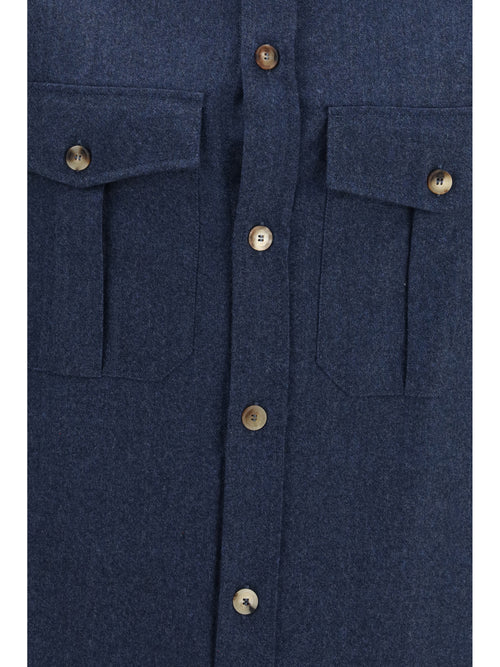 Brunello Cucinelli Wool Shirt with patch pockets - Denim