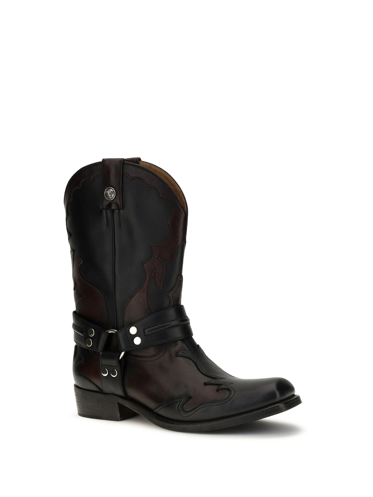 Versace Sylvester Western Boots - Black/Burgundy/Palladium
