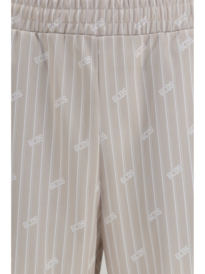 GCDS All-over logo pinstripe track Pants - Sandshell/Bone