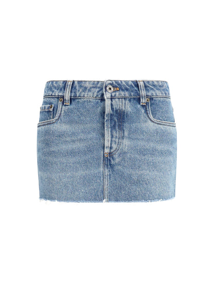 Miu Miu Frayed hem denim mini Skirt - Bleu