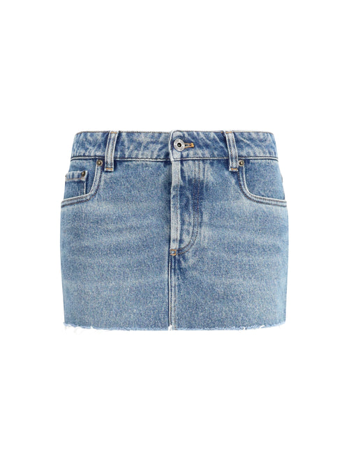 Miu Miu Frayed hem denim mini Skirt - Bleu