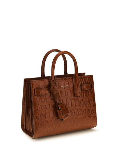 SAINT LAURENT Sac de Jour Handbag in crocodile-embossed leather