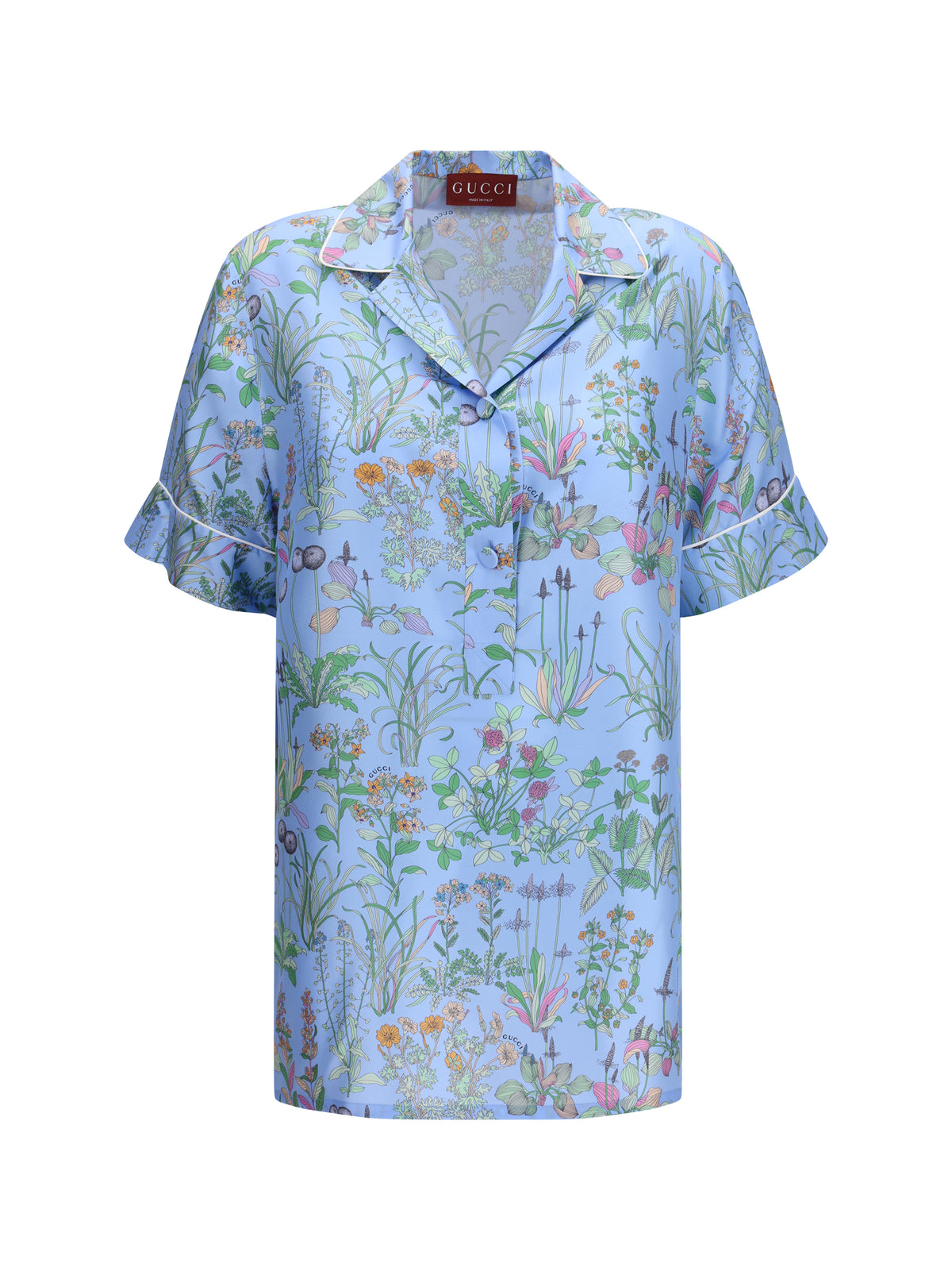 Gucci Printed silk twill Shirt - Azure/Ivory/Mc