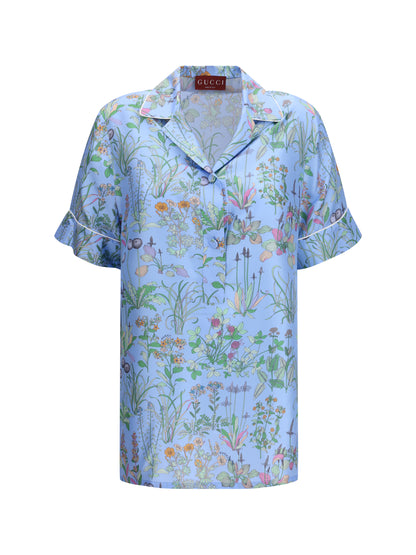 Gucci Printed silk twill Shirt - Azure/Ivory/Mc