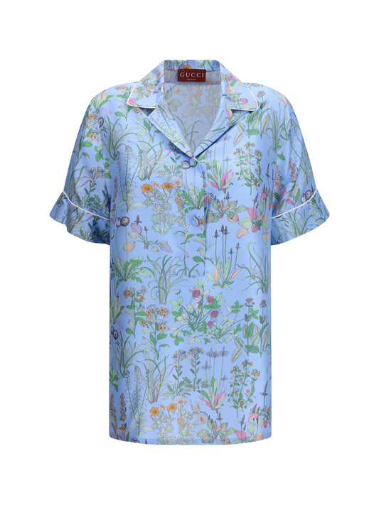 Gucci Printed silk twill Shirt - Azure/Ivory/Mc