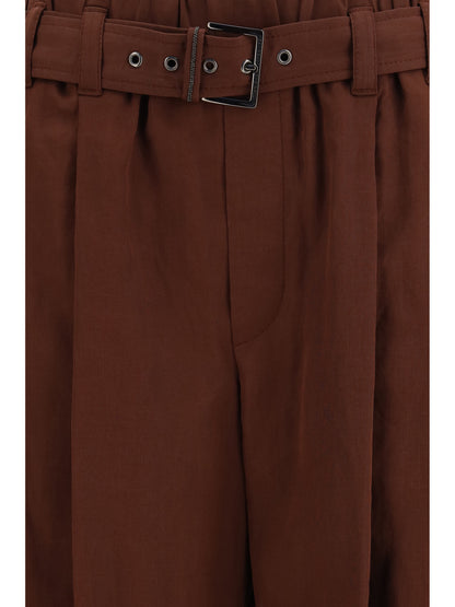 Brunello Cucinelli Cotton loose Pants with monili - Mulberry