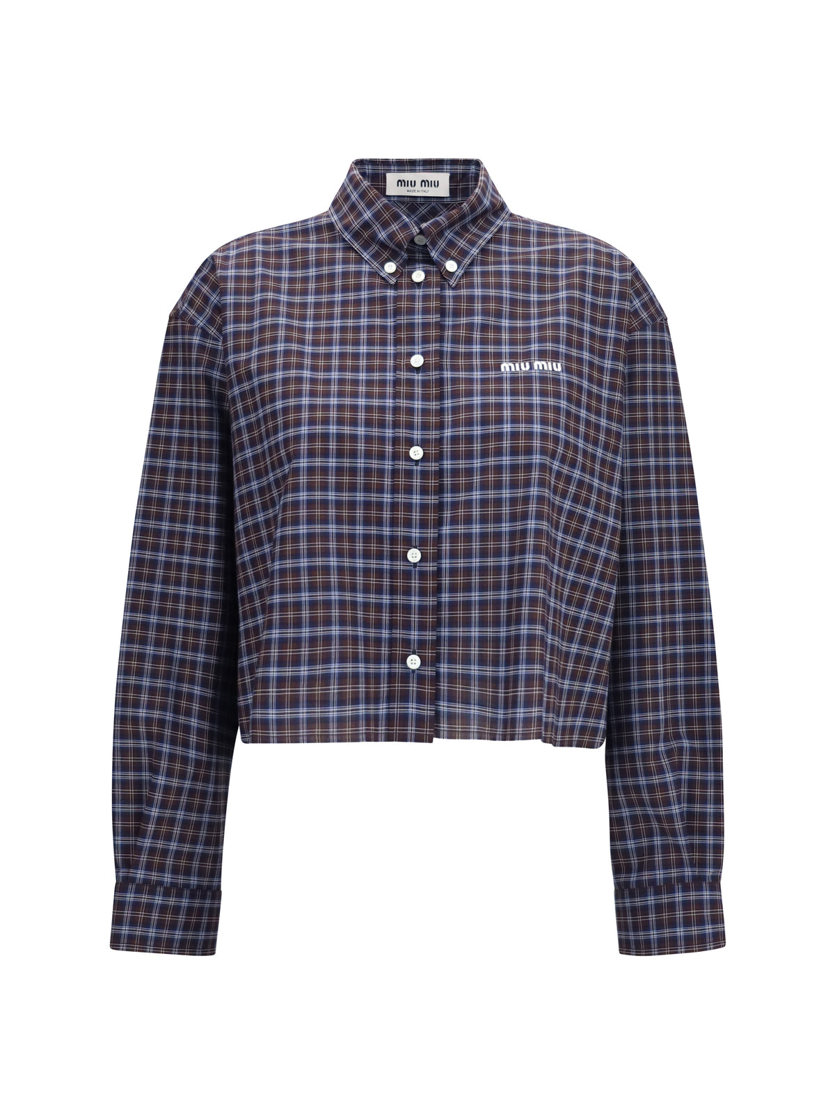 Miu Miu Checked embroidered Shirt - Blu+Cacao